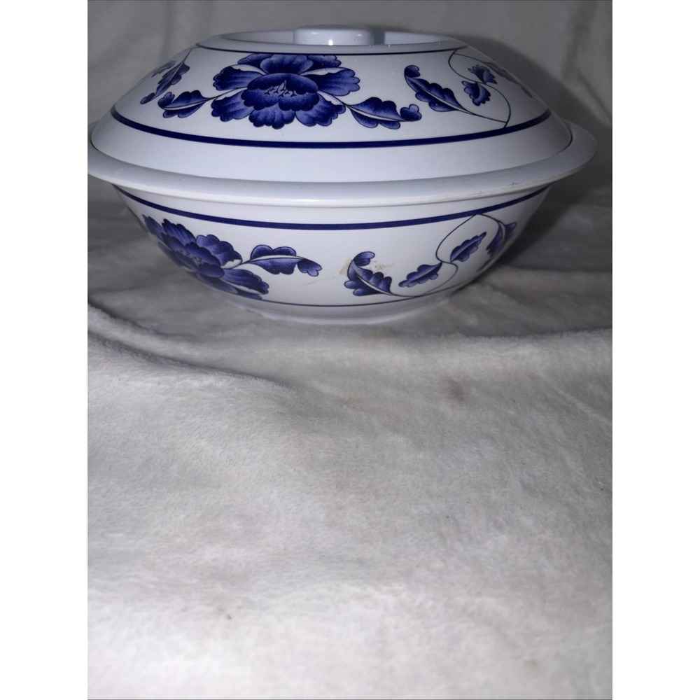 Thunder Group Tar Hong 8010 BL Melamine Serving Bowl Lid Blue White Floral EUC‎